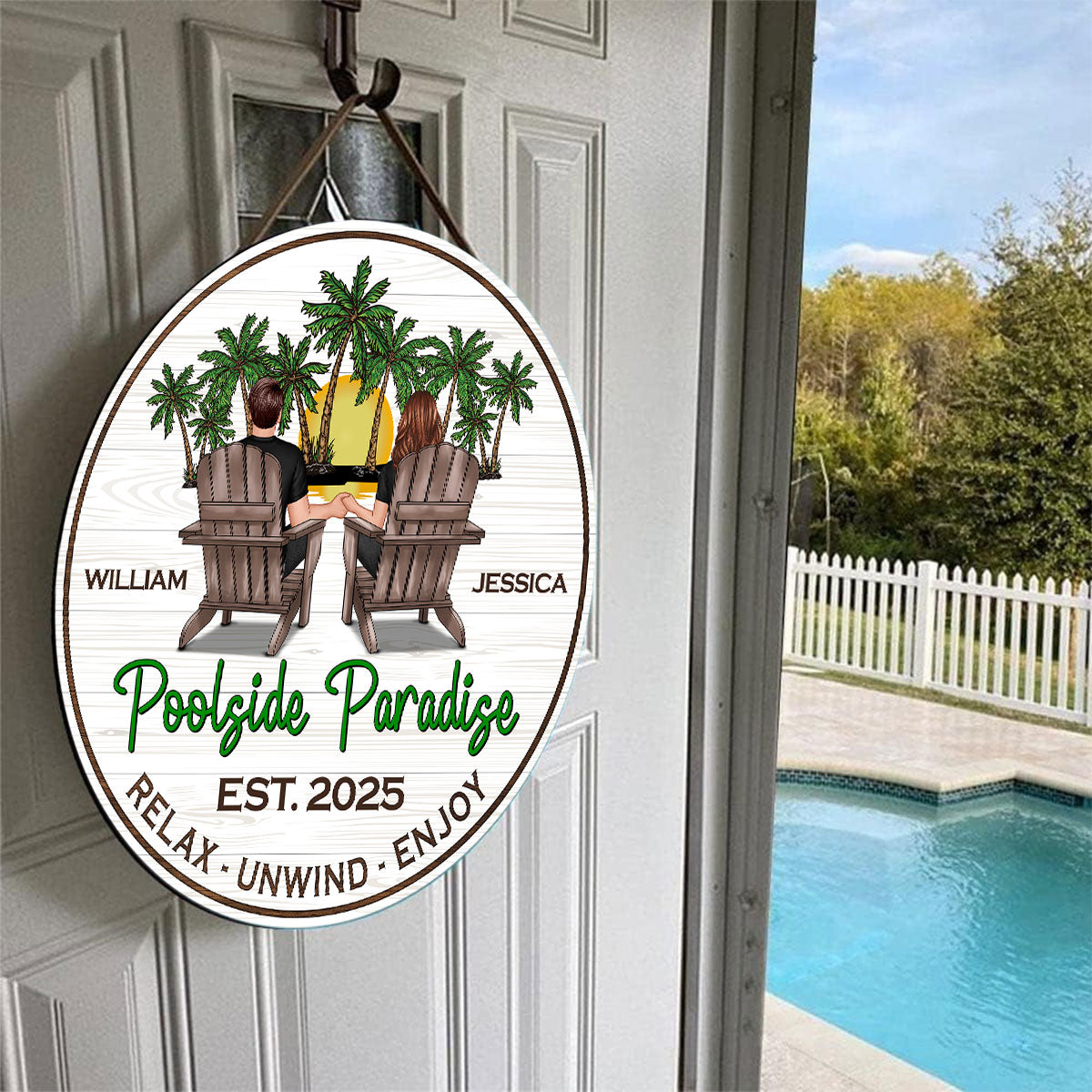 Summer Couple Retro Vintage Poolside Paradise Personalized Wood Sign