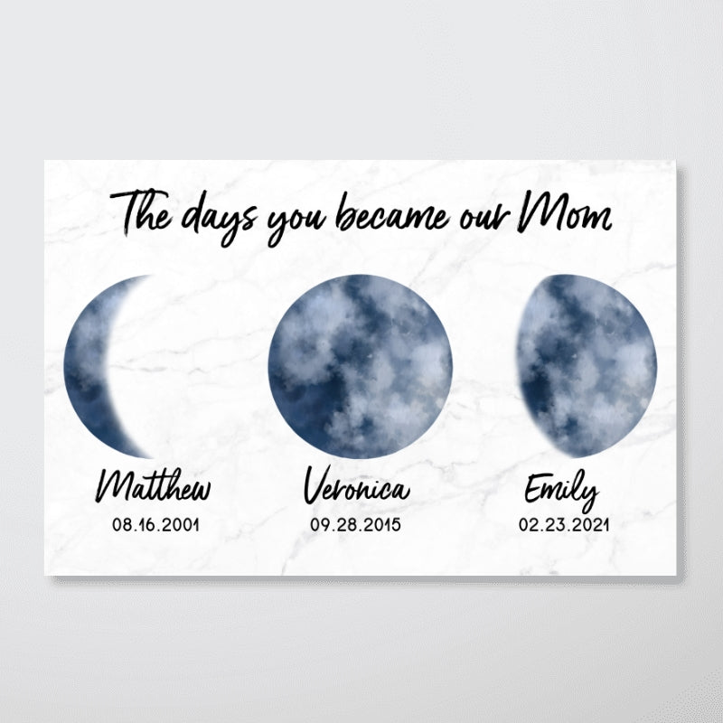 Custom Colorful Birth Moon Phase The Day You Become My Mom Grandma Personalized Poster, Gift