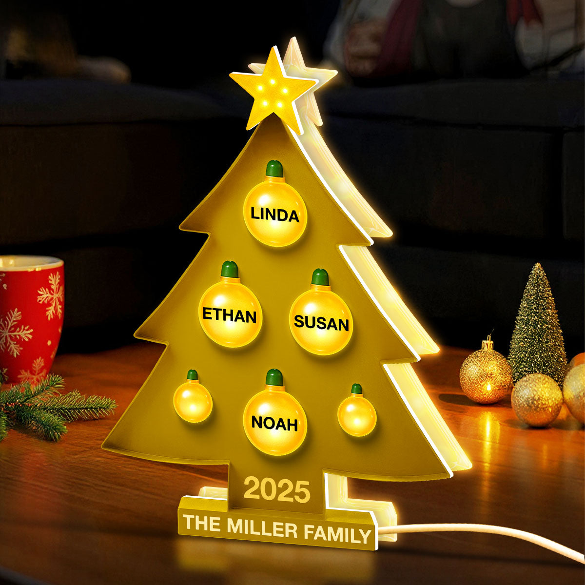 Family Christmas Tree Personalized Light Box, Christmas Decor Gift