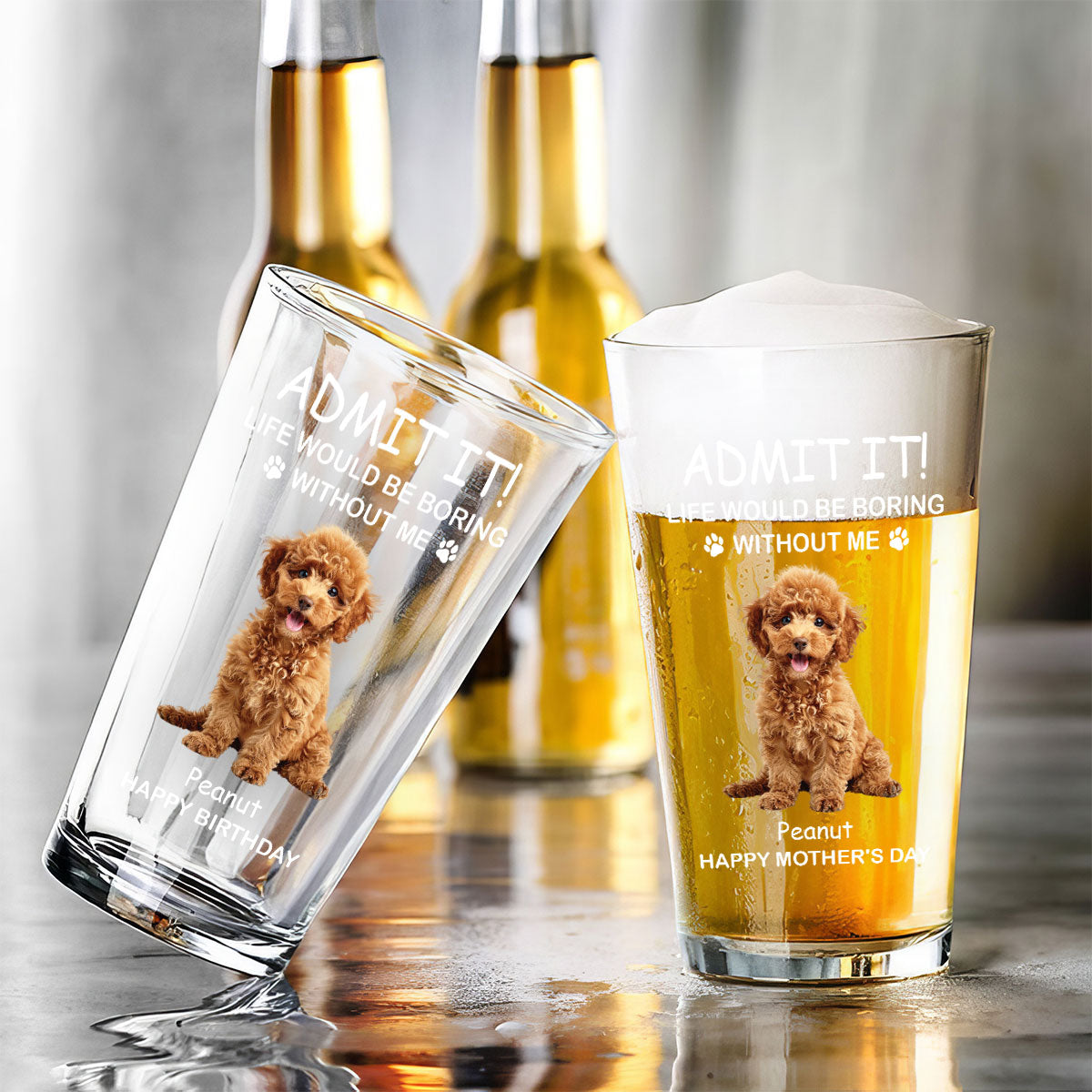 Life Would Be Boring Without Me Dog Cat Personalized Beer Glass, Unique Father's Day Gift, Birthday Gift For Dog Cat Dad