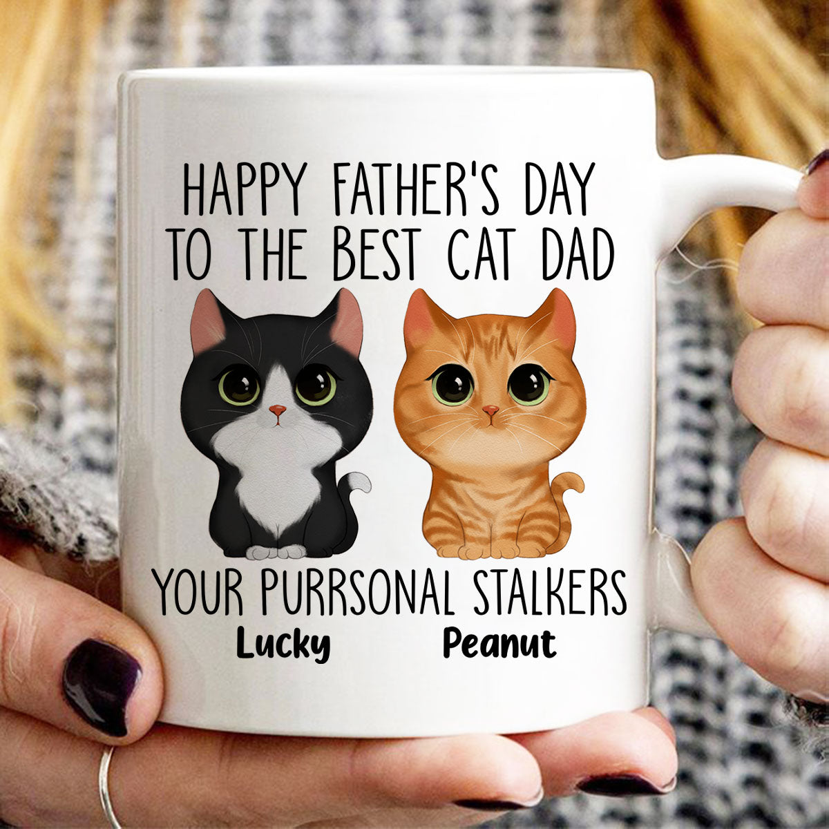 Happy Father‘s Day Good Morning Cat Dad From Watercolor Cute Cats Purrsonal Stalkers Personalized Mug