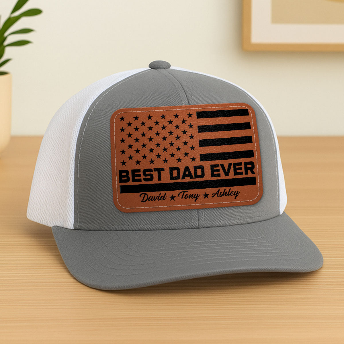 Best Dad Ever Nation Flag Personalized Leather Patch Hat, Gift For Dad