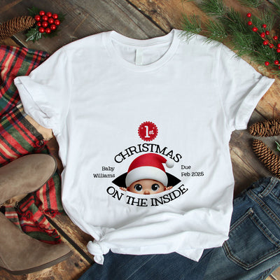 Personalized Baby's First Christmas On the Inside Shirt, Custom Pregnancy Reveal Shirt, Expecting Parents
