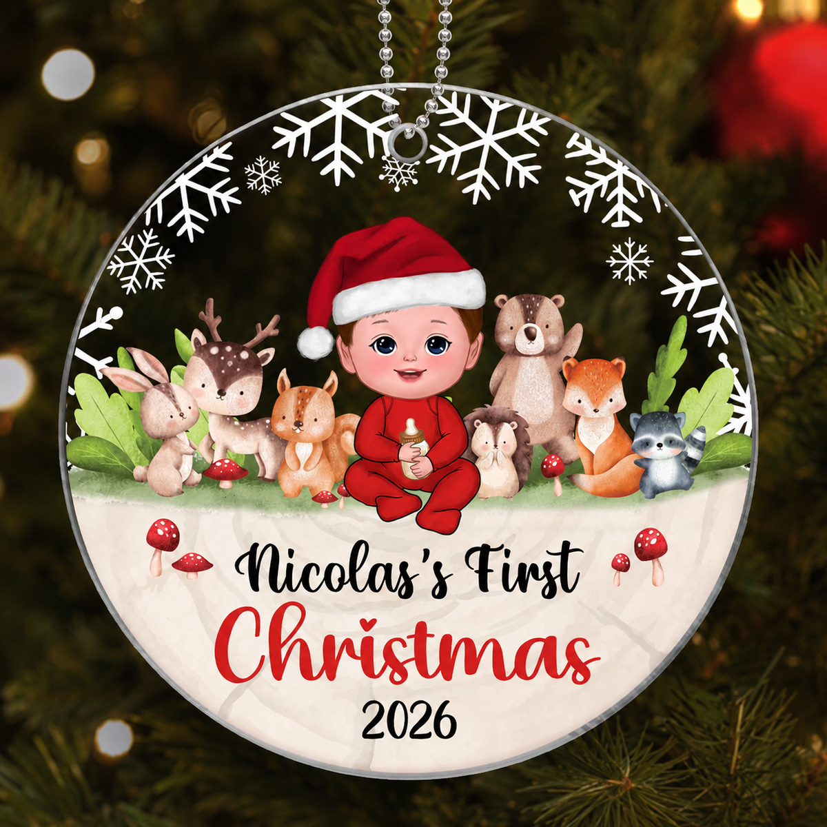 Woodland Animals Baby's First Christmas Personalized Acrylic Ornament