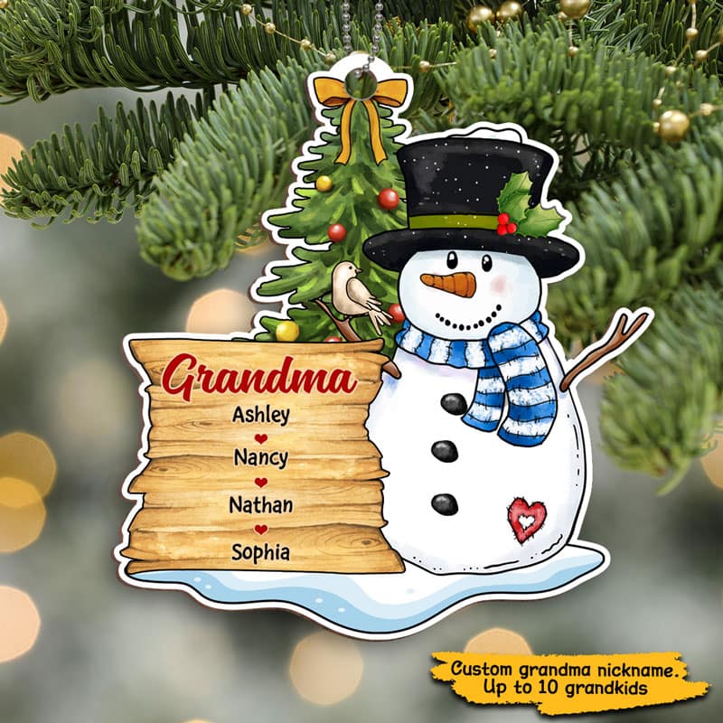 Snowman Grandma Christmas Personalized Wooden Ornament