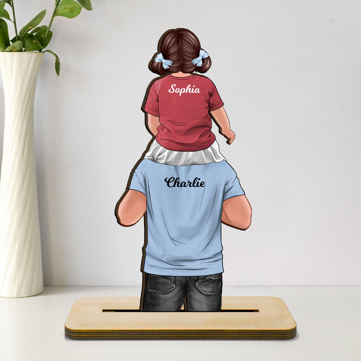 Dad Daughter Son Piggy Back Gift For Dad Personalized Standing Wooden Plaque