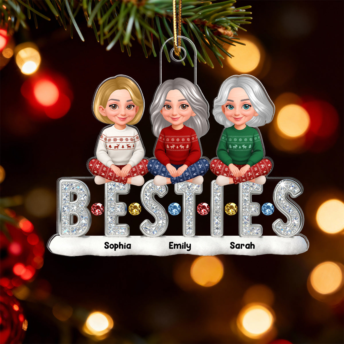 3D Shinning Effect Besties Friends Christmas - Personalized Acrylic Ornament - Gift For Best Friends