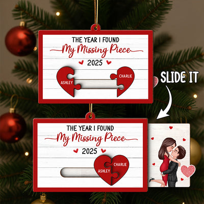You Are My Missing Piece Couple Hugging Kissing Personalized Slider Ornament, Christmas gift for Him for Her
