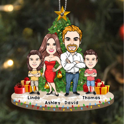 Caricature Family Personalized Christmas Wooden Ornament