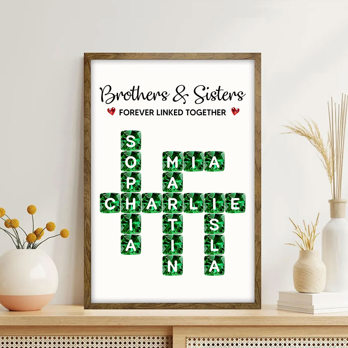Brothers Sisters Forever Linked Together 3D Crystal Crossword - Personalized Poster - Sentimental Gift for for Loved Ones