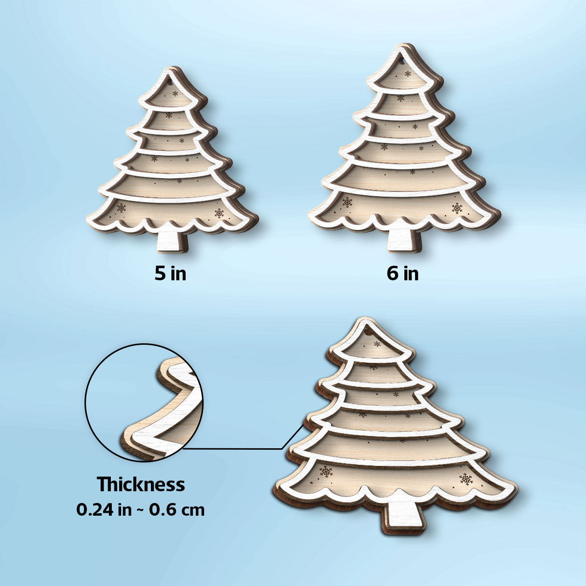 Family Members Names White Christmas Tree Personalized 2-Layer Wooden Ornament