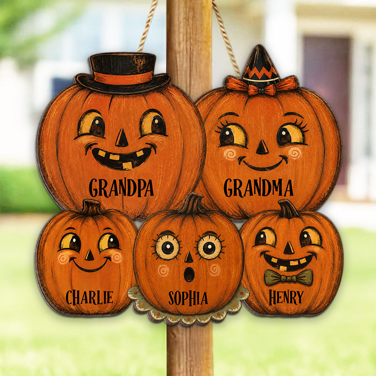 Retro Vintage Nostalgic Fall Halloween Grandma Grandpa Little Pumpkins - Personalized Wood Sign - Halloween Fall Decoration For Grandparents