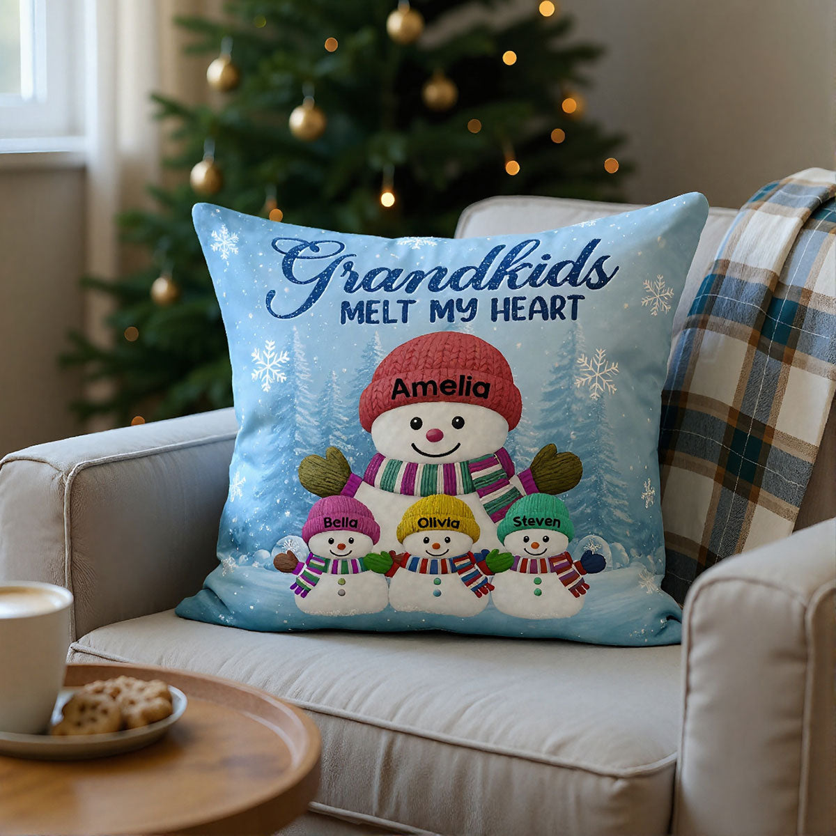 Christmas Snowman My Grandkids Melt My Heart - Personalized Pillow - Gift For Grandmas
