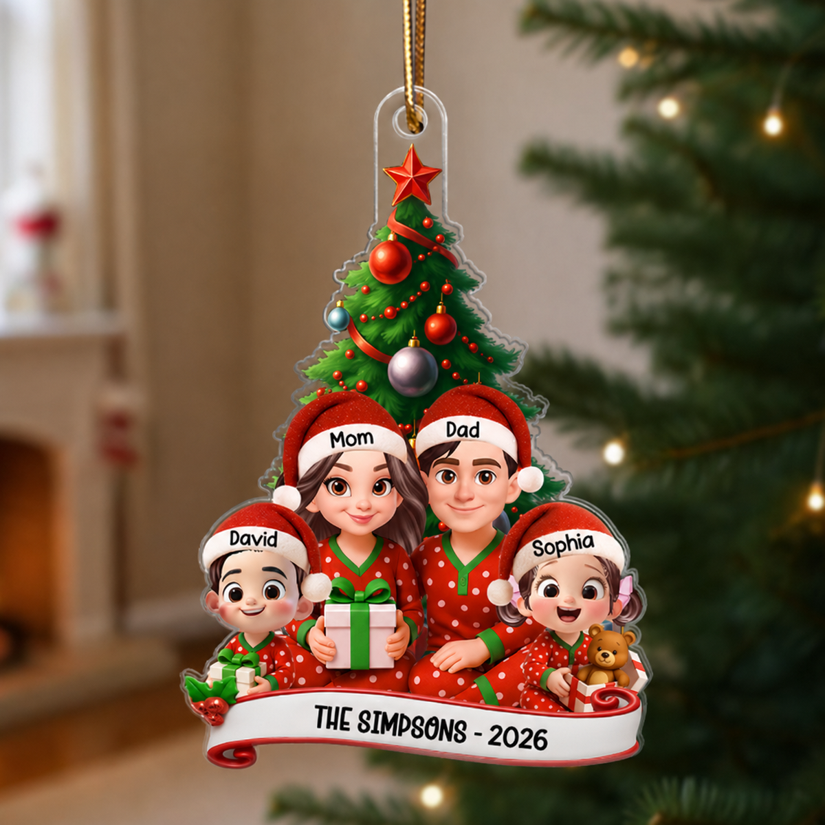 Family Pajama Personalized Acrylic Ornament, Christmas Decor for Family