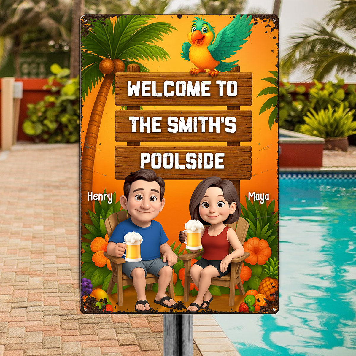 Welcome To Our Tiki Bar, Poolside, Backyard Bar, Hot Tub Personalized Metal Sign