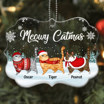 Cartoon Cat Walking In Snow Personalized Acrylic Ornament