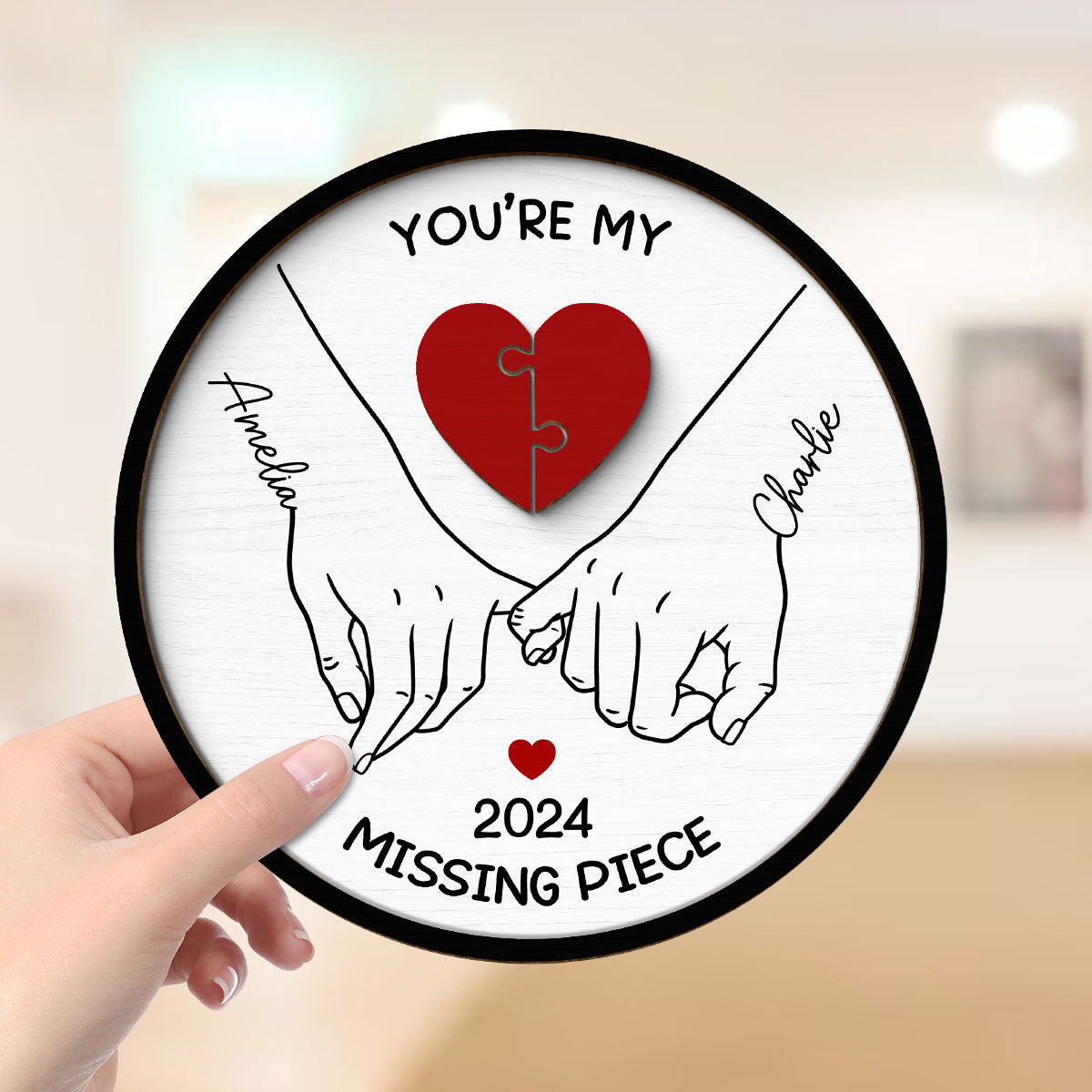 Personalized Couple Pinky Promise Hands 2-Layer Wooden Plaque, You're My Missing Piece,  gift, Anniversary gift for Couples