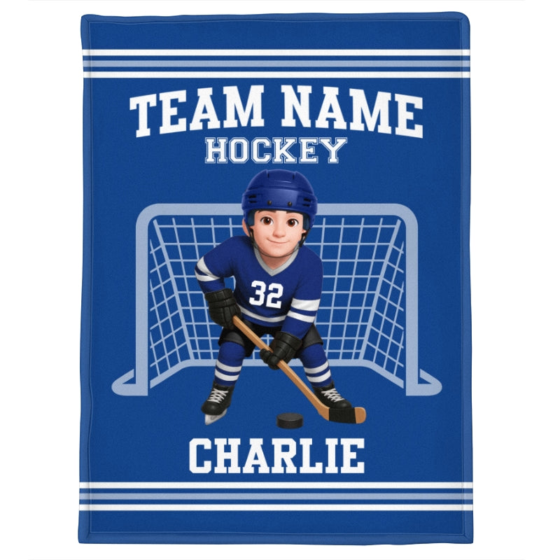 Hockey Boy Girl Custom Name And Team Name - Personalized Fleece Blanket - Christmas Gift For Hockey Players, Grandson, Son, Granddaughter, Daughter