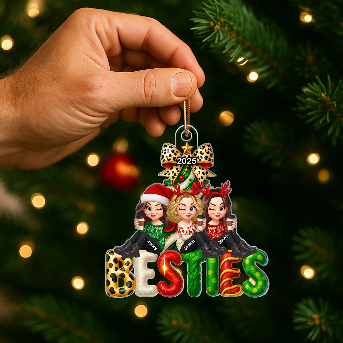 Besties Christmas Tree Sparkling Personalized 2025 Acrylic Ornament, Christmas Gift for Best Friends