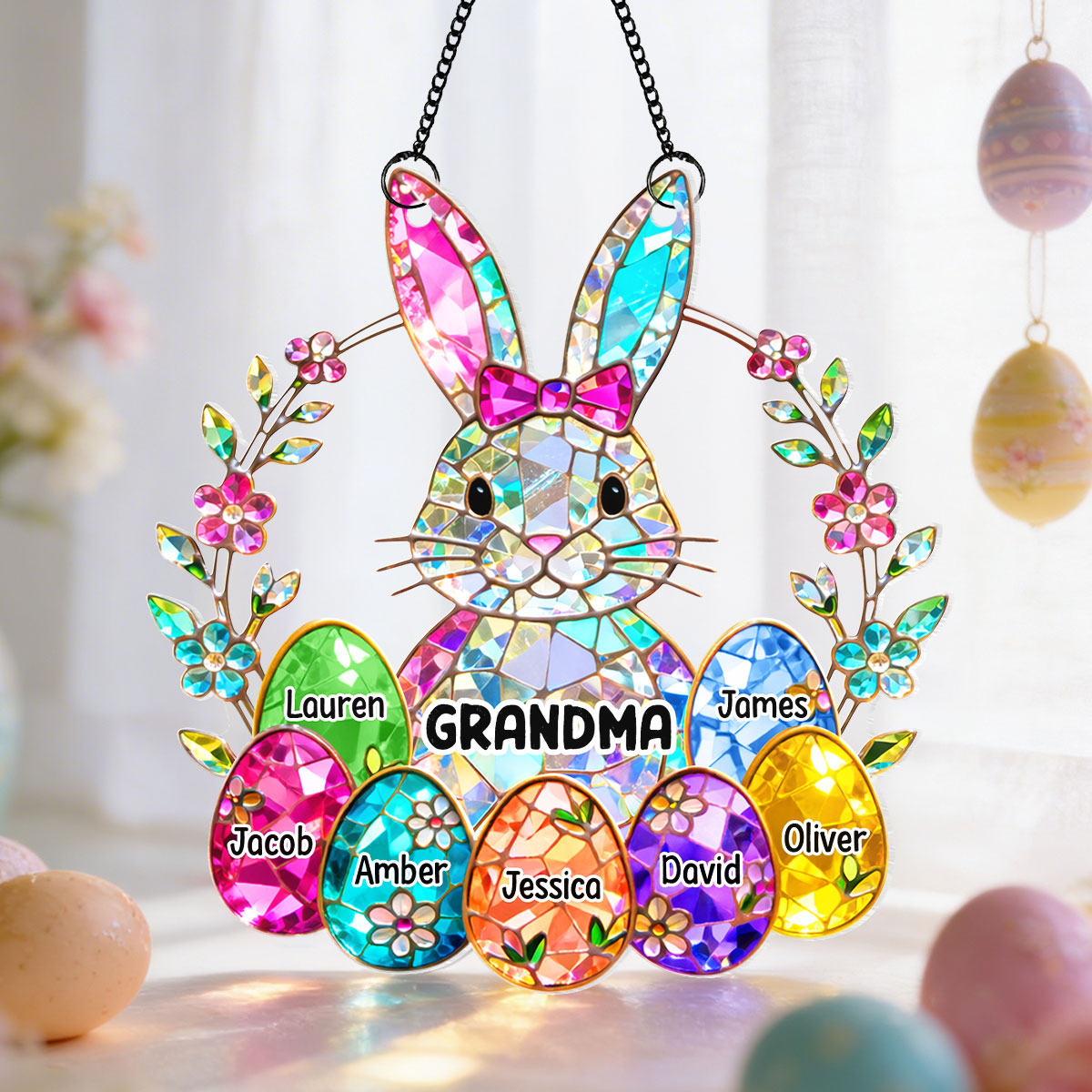  Bunny Grandma Easter Gift - Personalized Acrylic Suncatcher Ornament - Easter Gift, Mother's Day Gift for Grandma, Mom, Wife