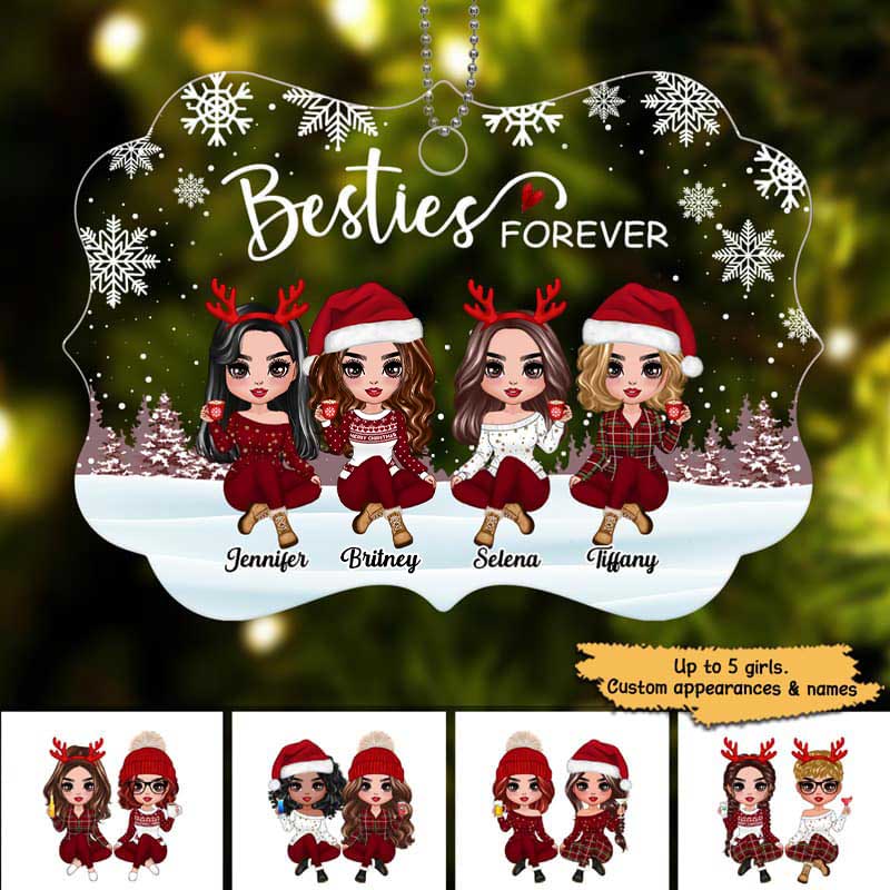 Doll Besties Sisters Forever Snow Background Personalized Acrylic Ornament