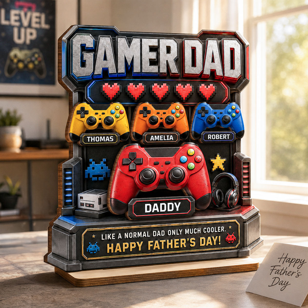 Gamer Dad Much Cooler - Personalized 2-Layered Wooden Plaque - Father's Day Gift for Dad, Husband
