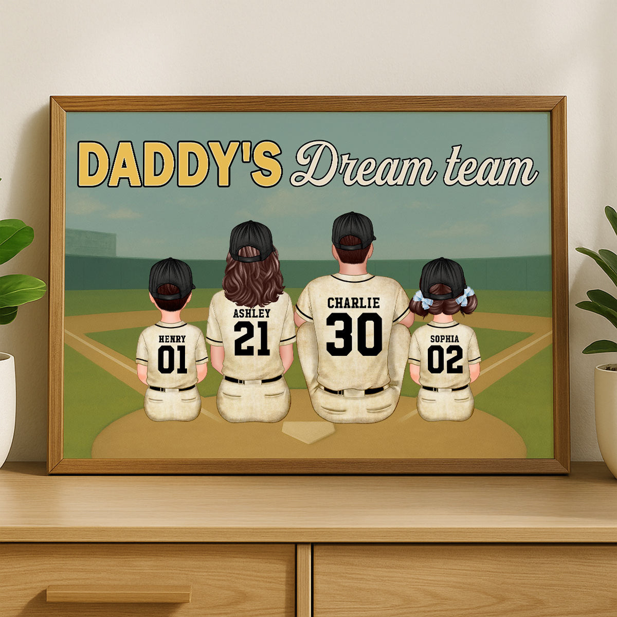 Blue Retro Baseball Daddy's Dream Team Personalized Poster, Gift For Dad