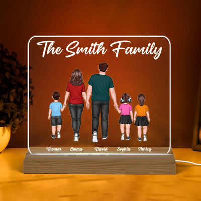 Whole Back View Family Walking Couple Dad Mom Kids Dogs Cats Personalized Custom Shape Acrylic Plaque Warm LED Night Light