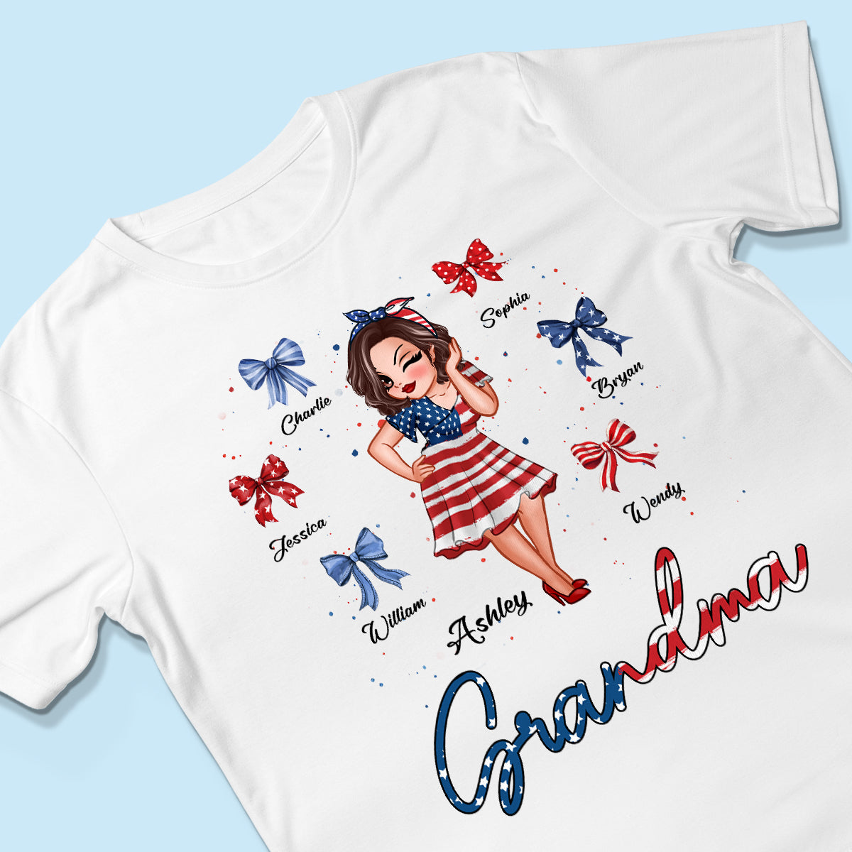 American Grandma Mom Bows Kids Personalized Shirt