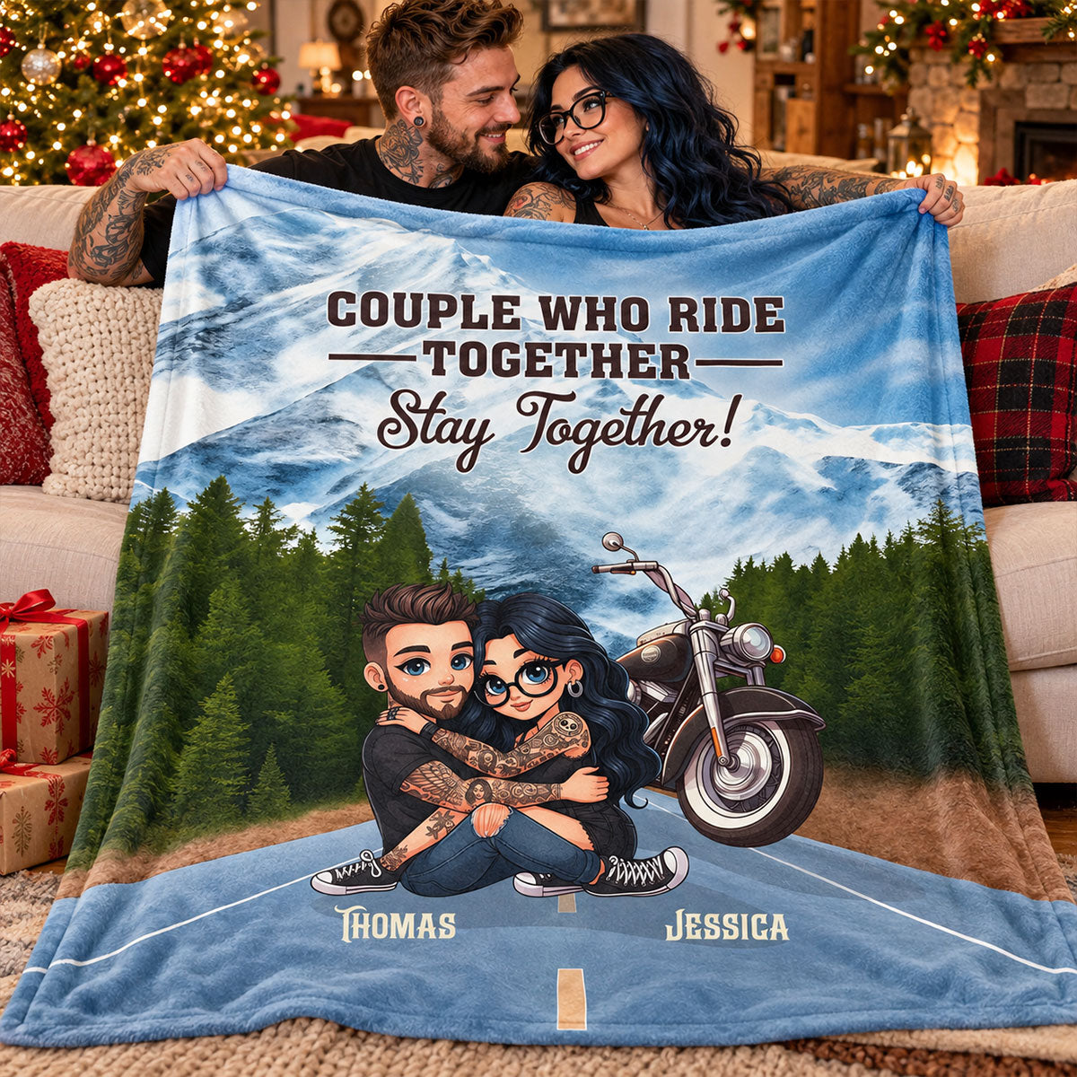 Bikers Couple Riding Partners for Life - Personalized Fleece Blanket - Gift for Him, Gift for Her