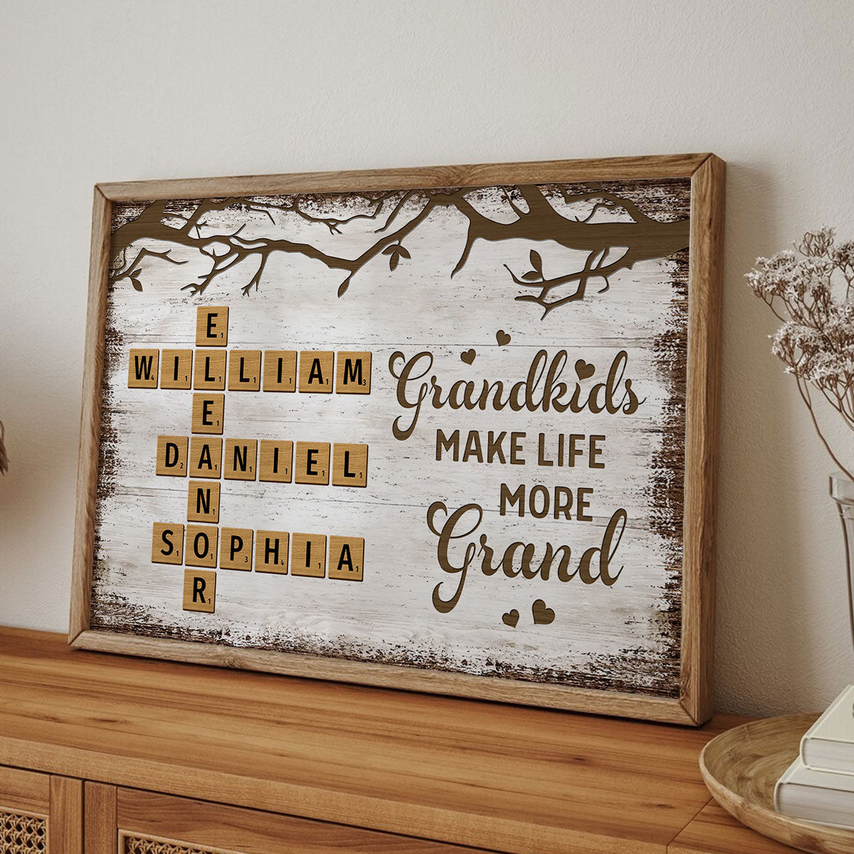 Grandkids Make Life More Grand Crossword Puzzle Art Personalized Poster, Christmas Gift for Grandma