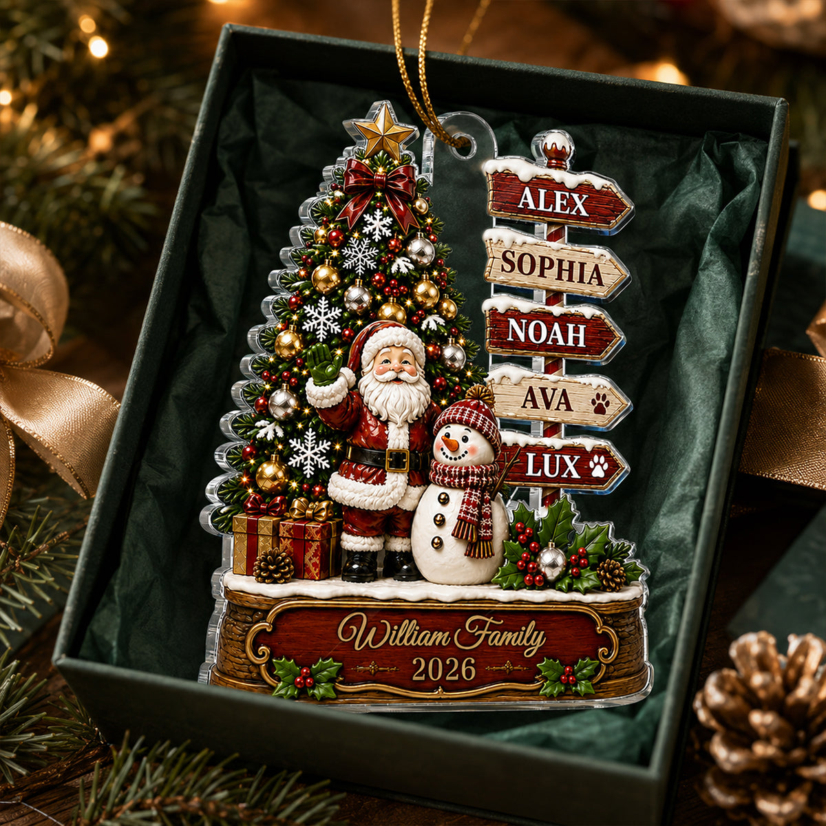 Family Christmas Tree Sign Post - Personalized Acrylic Ornament - Christmas Gift, Gift For Family