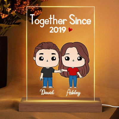 Cute Chibi Couple Together Gift For Him For Her Personalized Rectangle Acrylic Plaque LED Night Light
