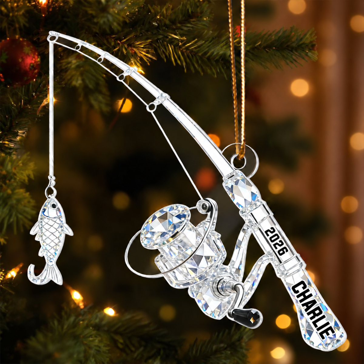 Fishing Rod - Personalized Acrylic Ornament - Christmas Gift for Fishing Lover