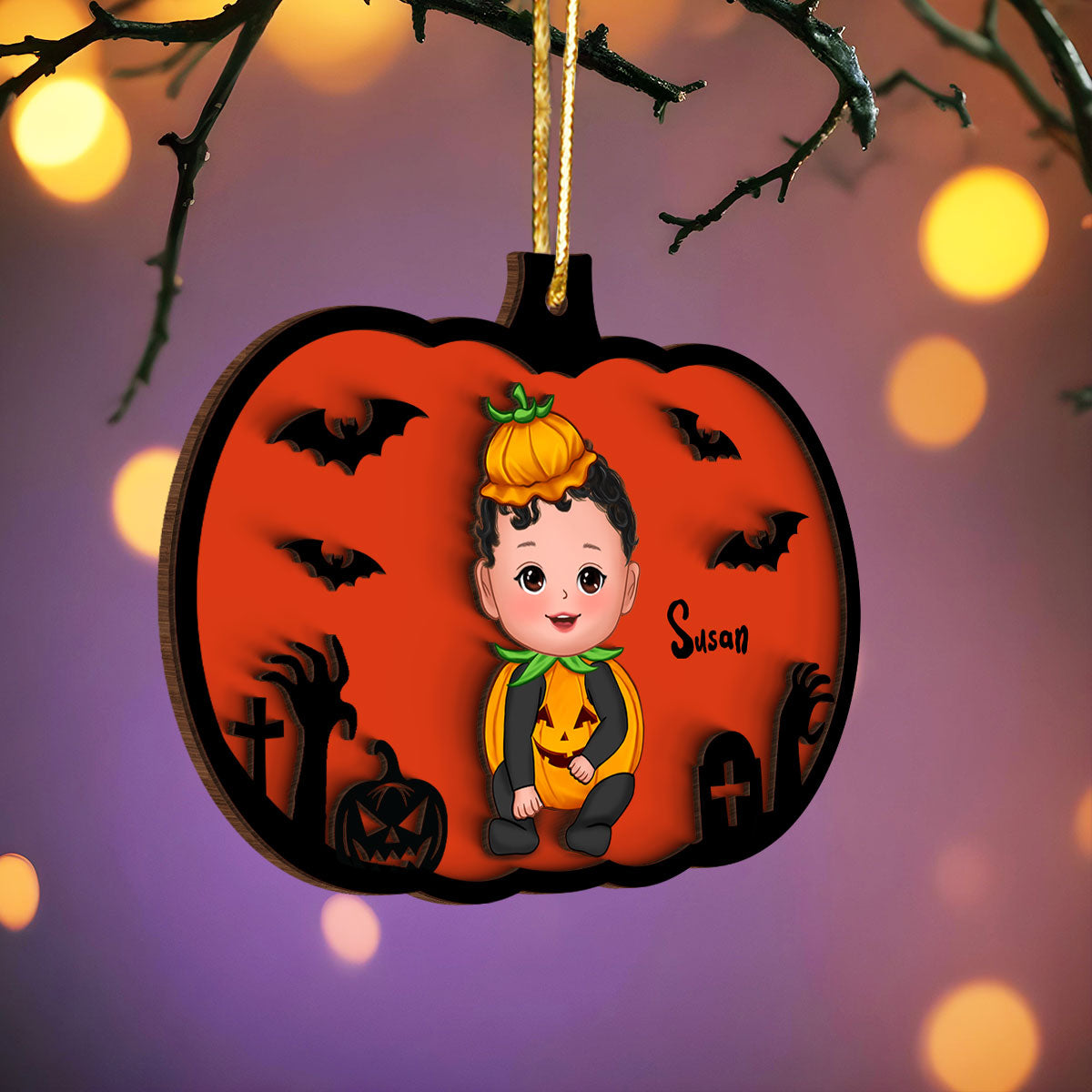Halloween Kid Costume Personalized 2-Layer Wooden Bucket Tag