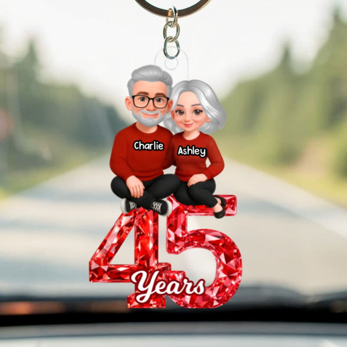 Couple Sitting Anniversary Date 3D Crystal Effect - Personalized Acrylic Keychain - Sentimental Gift for Her, Gift for Him