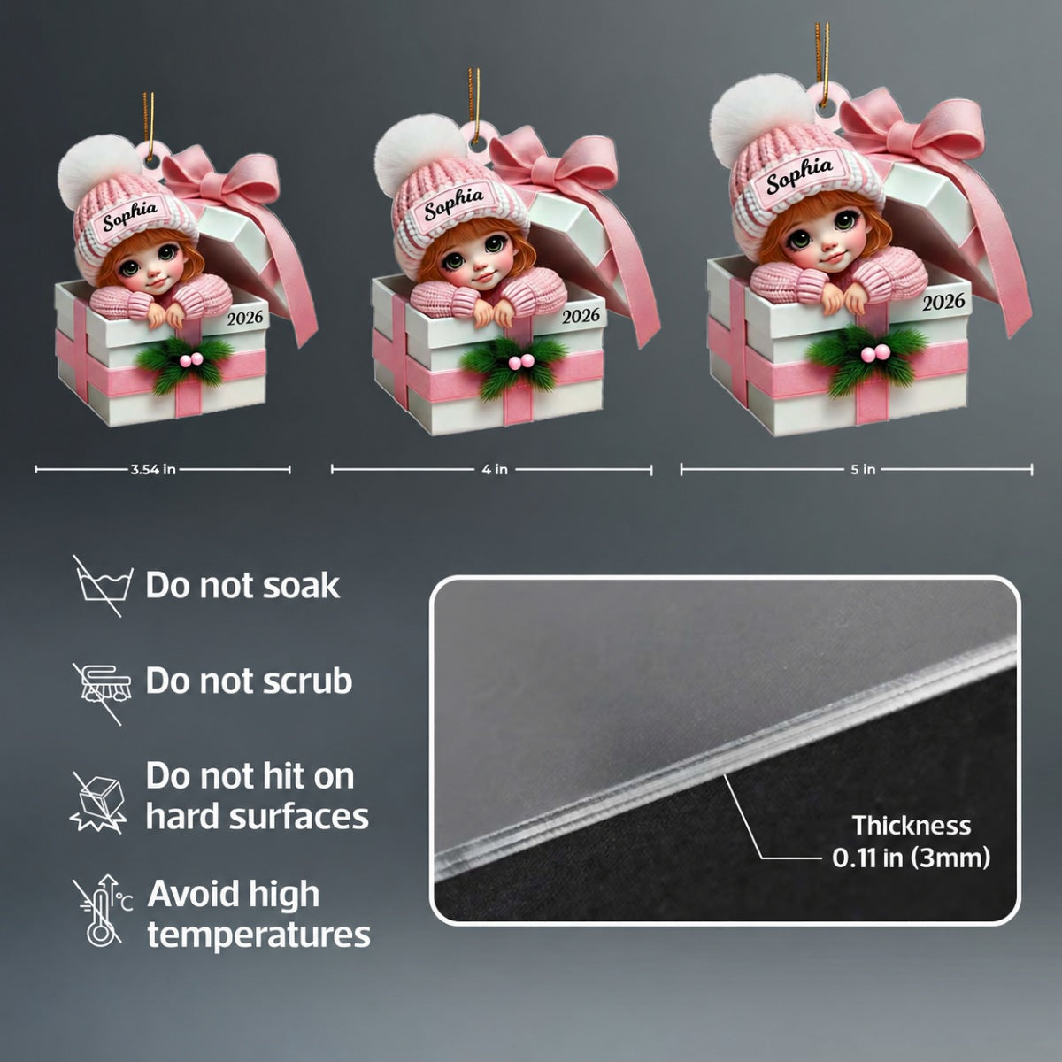 Kid Boy Girl Inside Gift Box - Personalized Acrylic Ornament - Christmas Gift for Children, Grandchildren