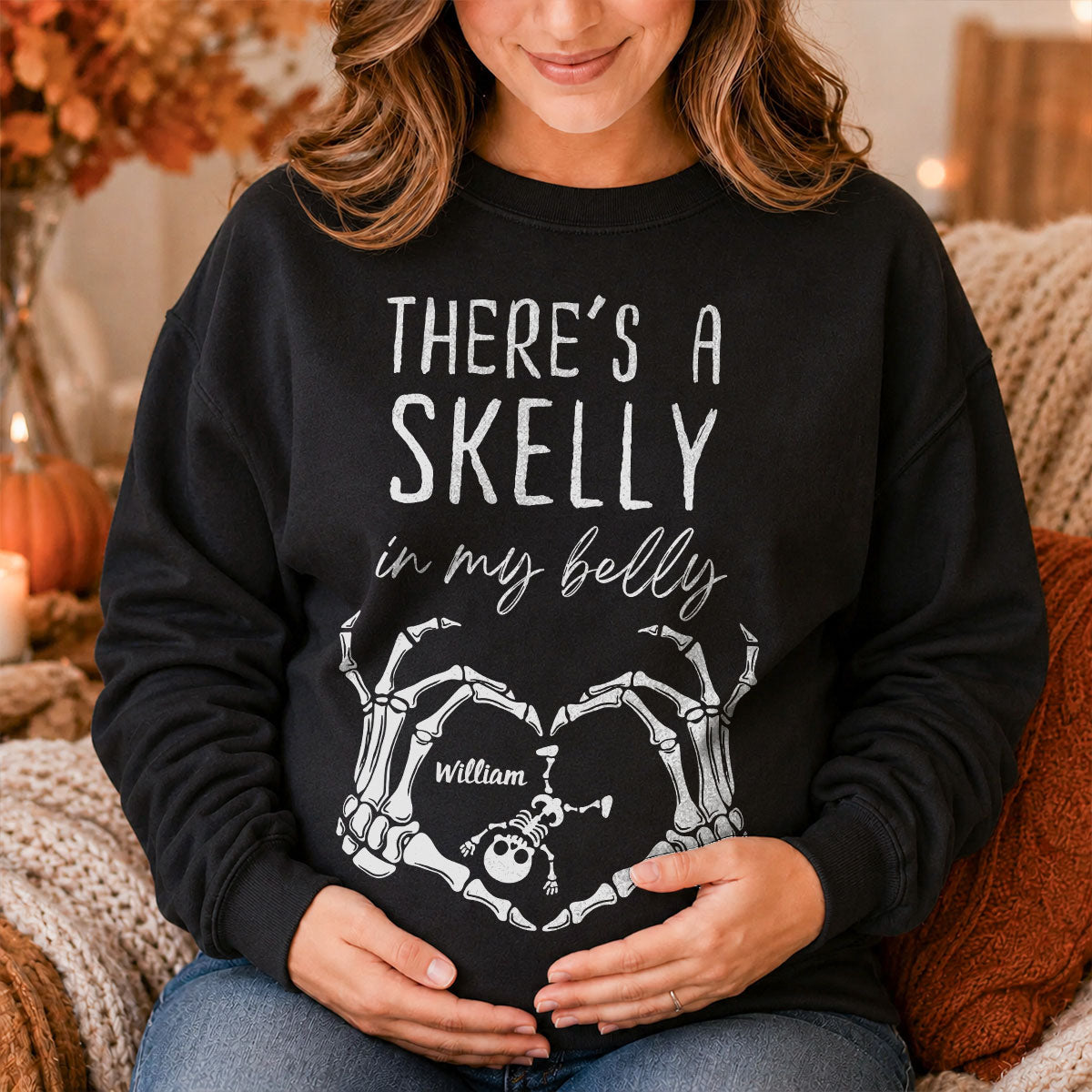 There's A Skelly In My Belly Halloween Pregnancy - Personalized Shirt - Spooky Mama Gift, Funny Pregnancy Gift