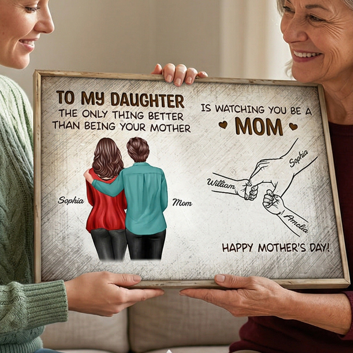 Vintage From Mom To Daughter Watching You Be A Mom Hands Outline - Personalized Poster - Mother's Day Gift For Daughter