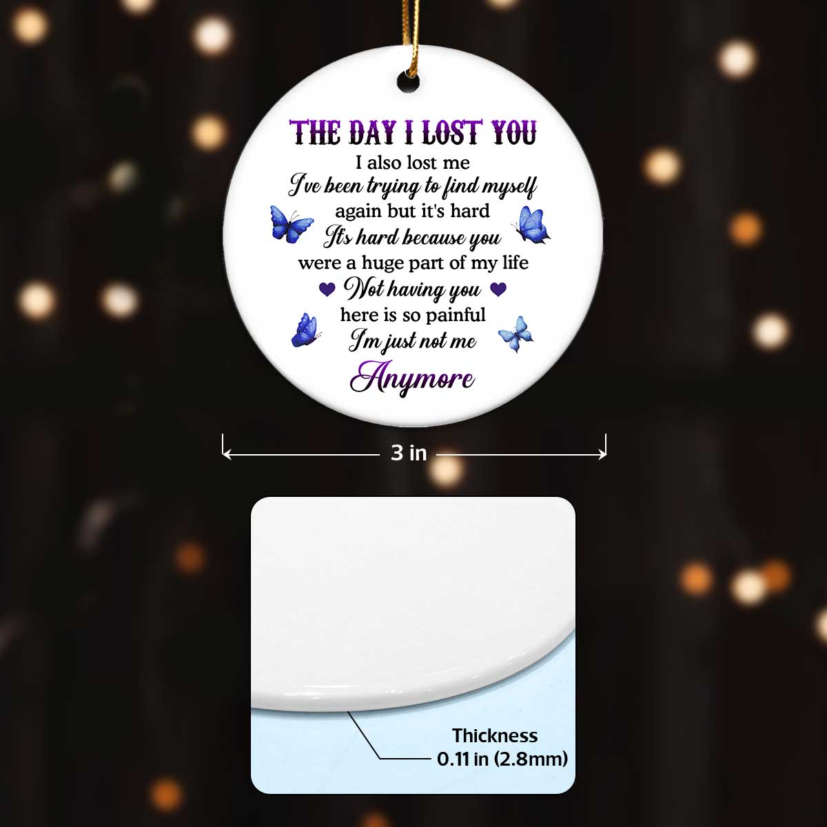 The Day I Lost You I Also Lost Me Woman Hugging Lost Loved One Memorial Keepsake Personalized Ceramic Ornament