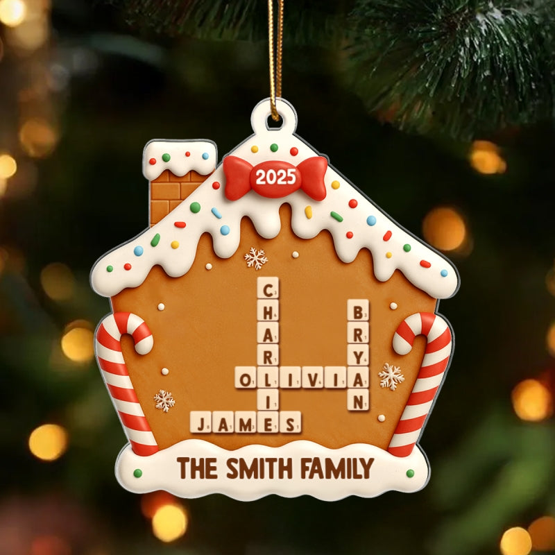 Family Name Crossword Cake House - Personalized Acrylic Ornament - Special Christmas Gift For Family