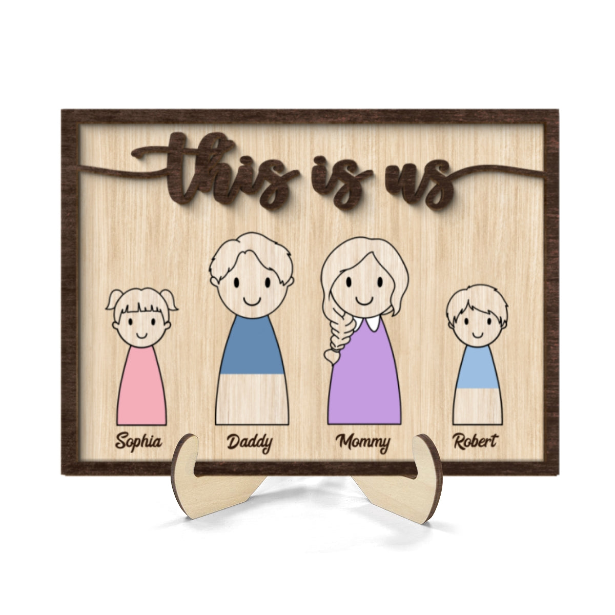 Simple Cartoon Family This Is Us Home Decor Personalized 2-Layer Wooden Plaque