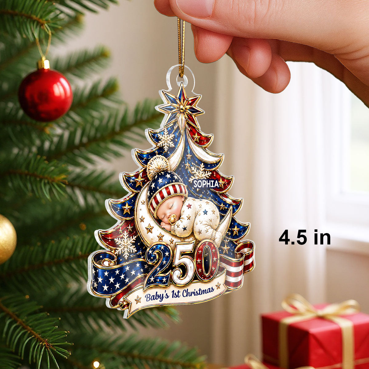 American 250th Anniversary Baby First Christmas - Personalized Acrylic Ornament - Christmas Gift For Newborn