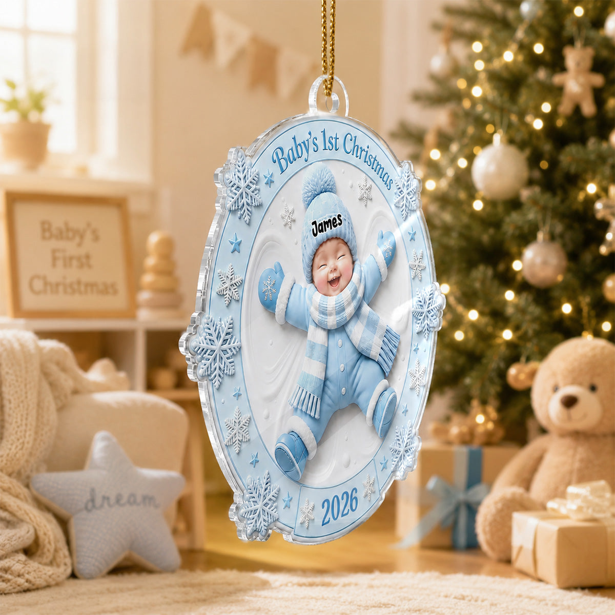 Baby First Christmas Snow Angel 2D Flat - Personalized Acrylic Ornament - Christmas Keepsake