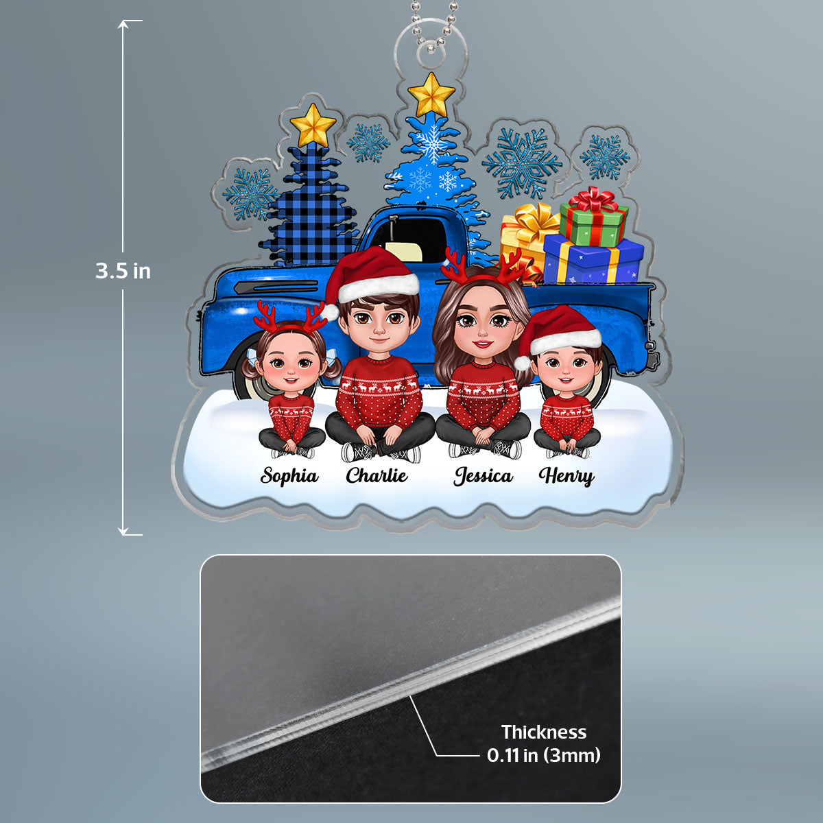 Blue Truck Christmas Family Personalized Acrylic Ornament