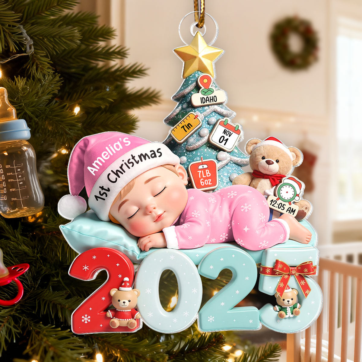 Cute Baby Sleeping 2025 - Personalized Acrylic Ornament - Custom New Born Boy Girl Ornament