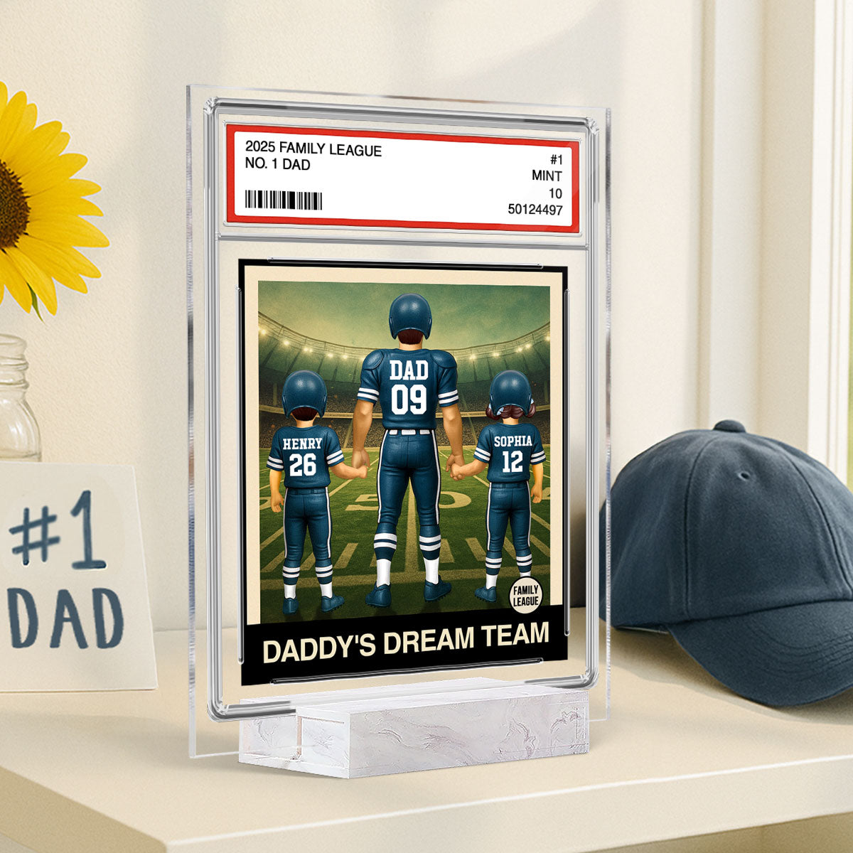 Football No. 1 Dad Man & Kids Trading Card Style Personalized Acrylic Plaque