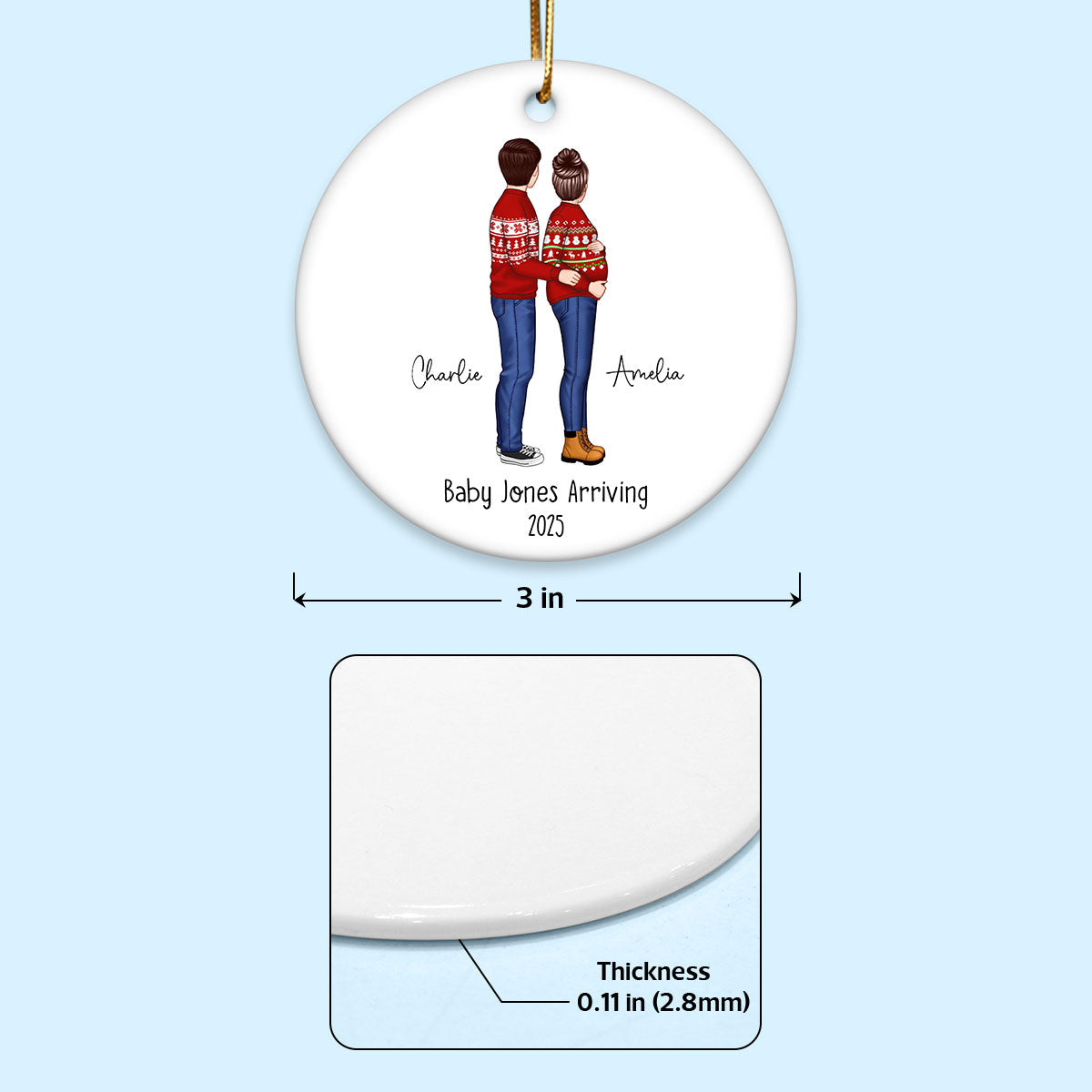Custom Maternity Ornament, Personalized Expectant Parents, Pregnancy Announcement