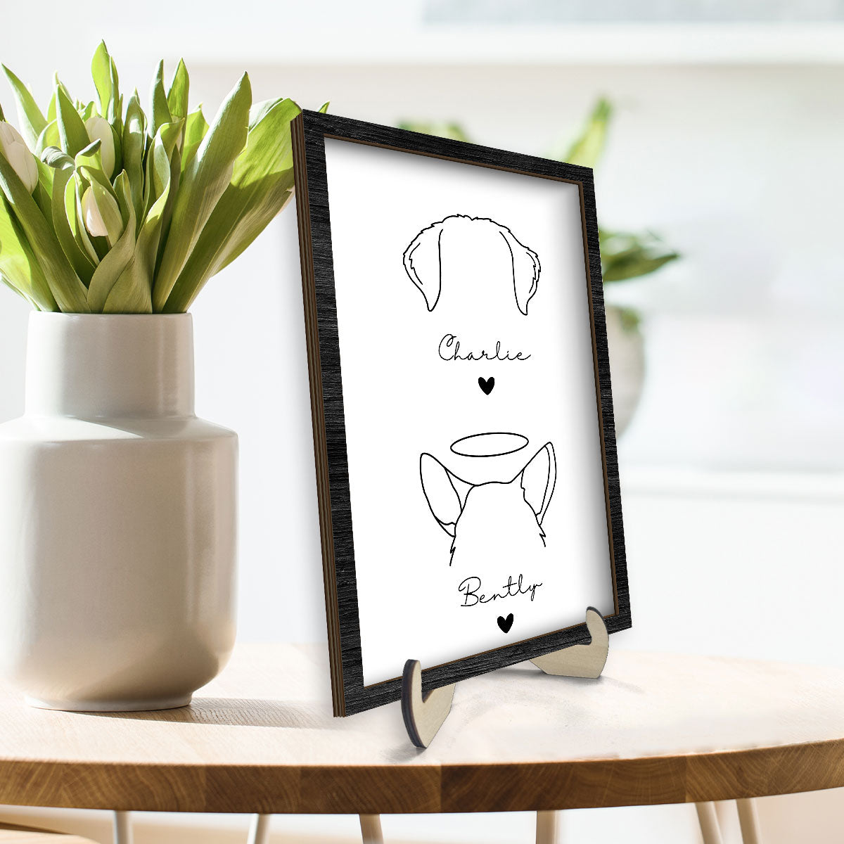 Custom Dog Ear Line Art Drawing Personalized 2-Layer Wooden Plaque