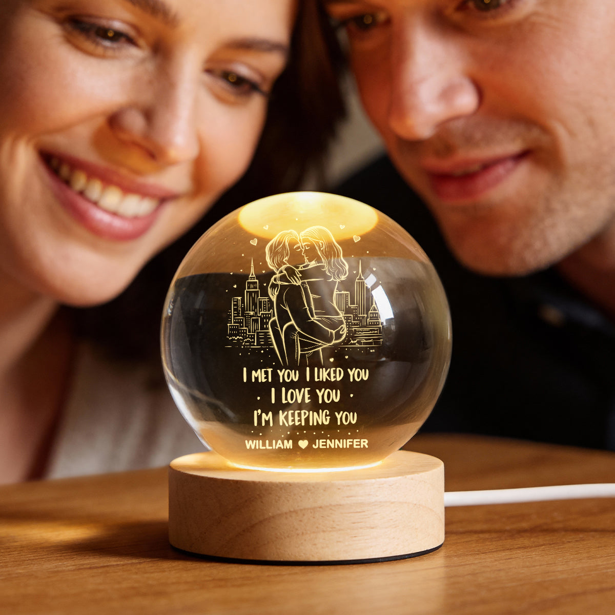 I Met You I Liked You I'm Keeping You - Personalized Crystal Ball LED Night Light - Heartfelt Valentine's Day Gift for Her, for Him